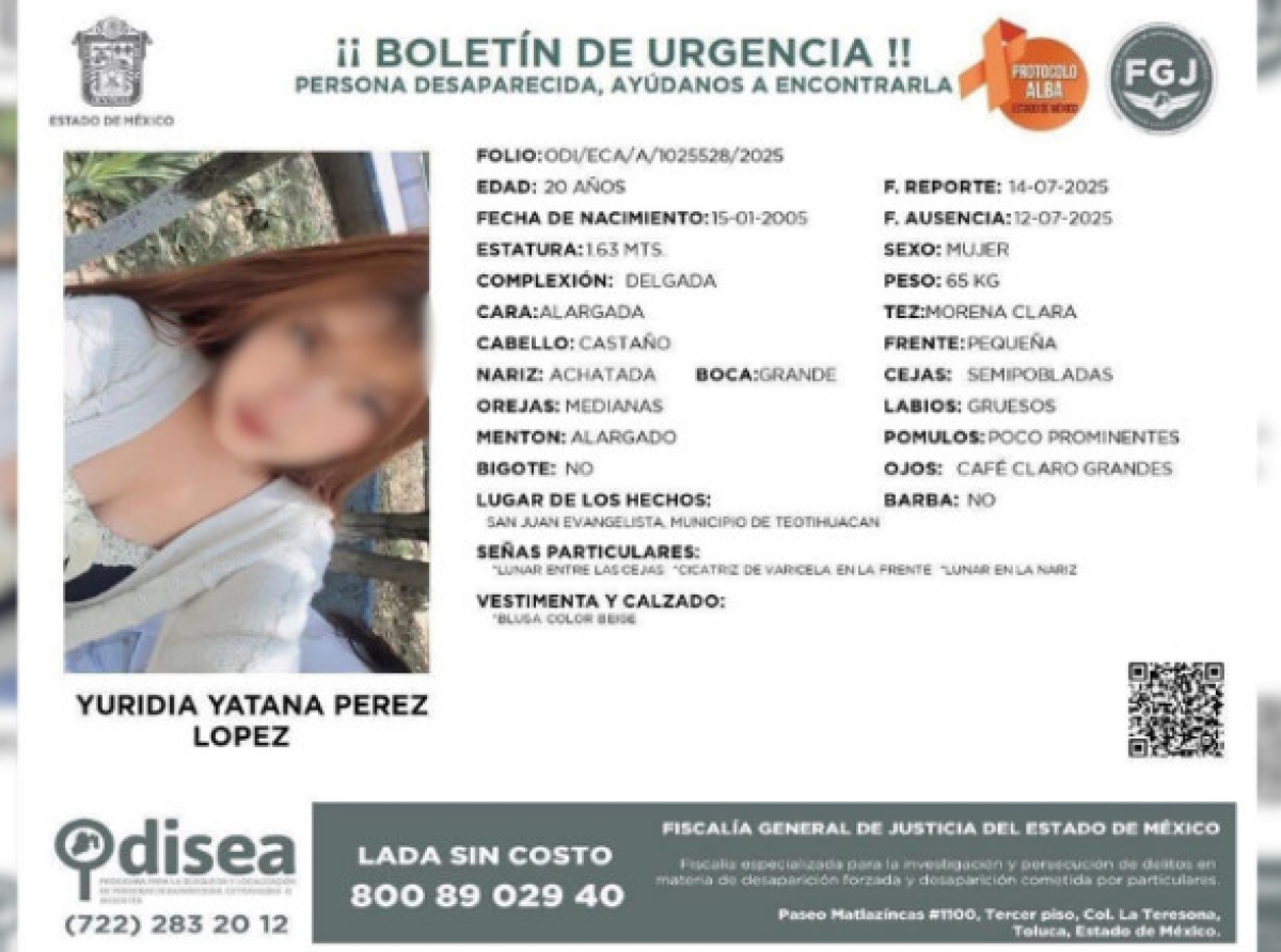 Localizan sin vida a Yuridia, joven desaparecida