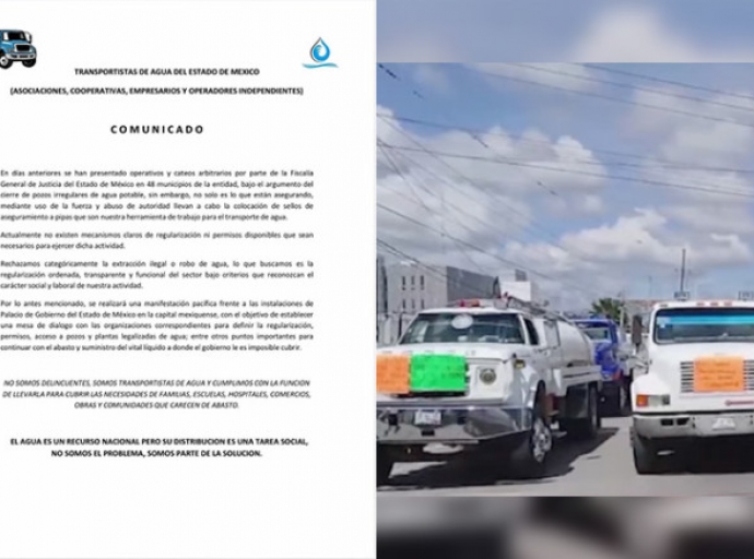 Transportistas de agua del Edoméx anuncian protestas 