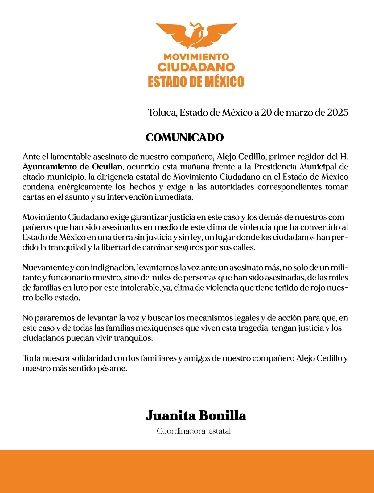 pronunciamiento mc asesinato regidor