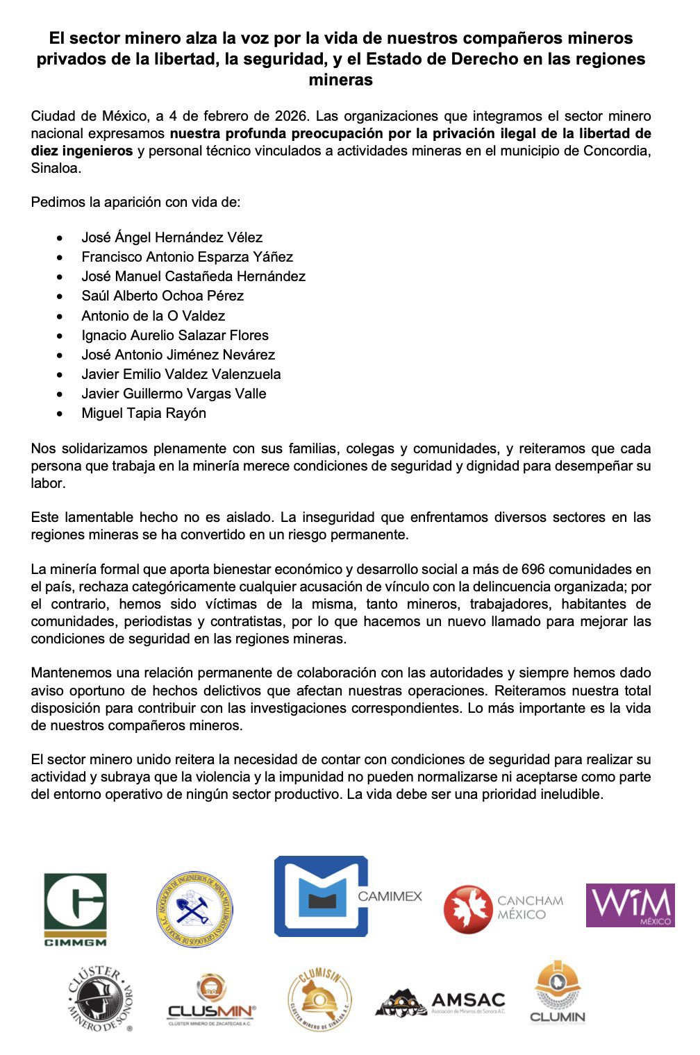 comunidado mineros