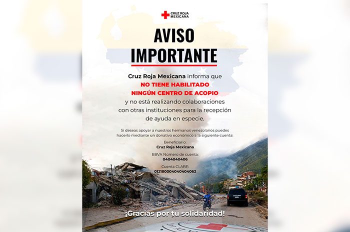 La institución informó que no recibe ayuda en especie en ningún estado del país para atender la emergencia en Venezuela.