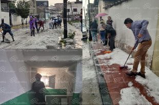 Elementos de Protección Civil, Policía Municipal y personal del Ayuntamiento realizaron labores de atención tras las fuertes lluvias y granizada.