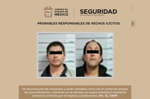 Leonardo “N”, de 24 años, y José “N”, de 32, fueron detenidos en la colonia San Miguel Xico, en Valle de Chalco, tras ser sorprendidos con una réplica de arma de fuego.