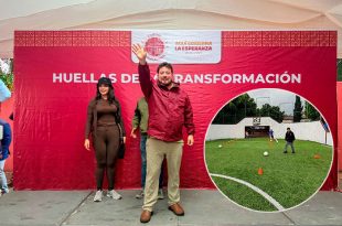 Durante la entrega del espacio deportivo, Isaac Montoya Márquez señaló que la recuperación de espacios públicos busca brindar más oportunidades de desarrollo a niñas, niños y jóvenes.