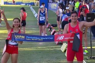 La pareja mexicana obtuvo 1,350 puntos en la final de relevos mixtos en la primera Copa del Mundo de Pentatlón Moderno 2024.