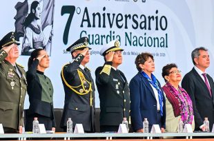 Claudia Sheinbaum Pardo presidió la ceremonia por el Séptimo Aniversario de la Guardia Nacional en Huehuetoca, con la asistencia de la gobernadora Delfina Gómez Álvarez.