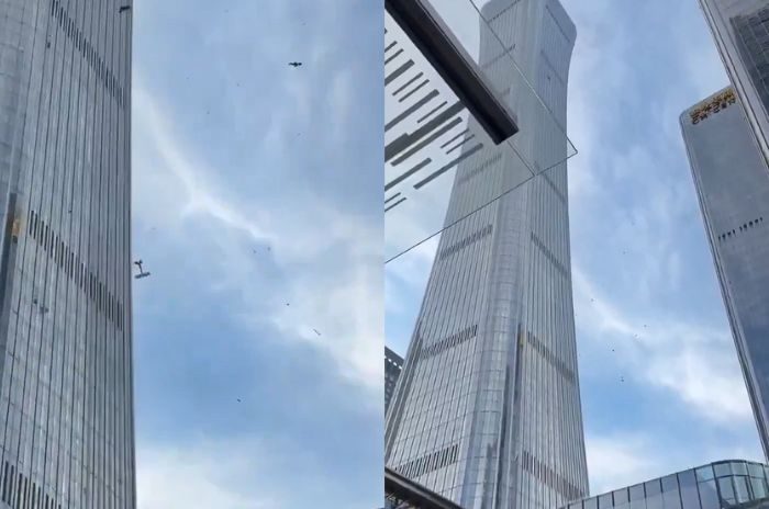 La avioneta impactó los pisos superiores del rascacielos China Zun, en Pekín.
