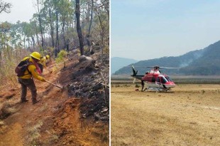 Grupo de Rescate Aéreo "Relámpagos" inicia descargas de agua en la zona afectada.