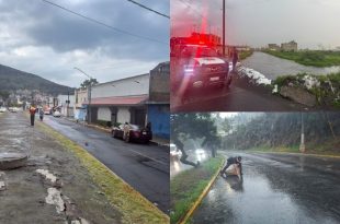 Personal de emergencia atiende afectaciones por lluvia en Toluca.
