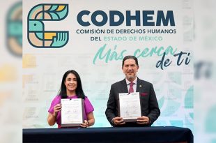 Karina Labastida Sotelo, directora general del DIF Estado de México, y Víctor Leopoldo Delgado Pérez, presidente de la CODHEM, firmaron un convenio para fortalecer la atención y la protección de los derechos de las personas con discapacidad en la entidad.
