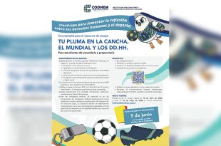 La CODHEM abre convocatoria al concurso “Tu pluma en la cancha”, dirigido a estudiantes mexiquenses de secundaria y preparatoria.