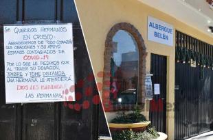 Un letrero en el portón negro del lugar, alerta a los vecinos sobre las condiciones sanitarias que privan en el albergue