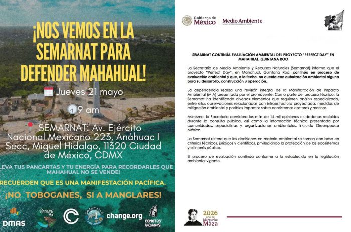 Semarnat aclara que “Perfect Day” sigue en evaluación; convocan protesta contra el proyecto en CDMX.
