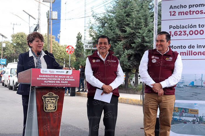 Delfina Gómez Álvarez, acompañada por Joel González Torán, encabezó el arranque de los trabajos de rehabilitación de la avenida Alfredo del Mazo.