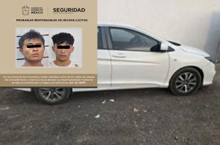 Alexis “N” y Bryan “N”, detenidos en Chalco tras presuntamente robar con violencia un taxi de aplicación; portaban una réplica de arma de fuego.