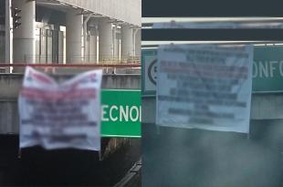 Aparecieron colgadas mantas con mensajes intimidatorios en contra de la Feria de Metepec.