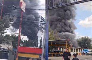 La densa columna de humo se elevó tras el incendio en una fábrica de pinturas
