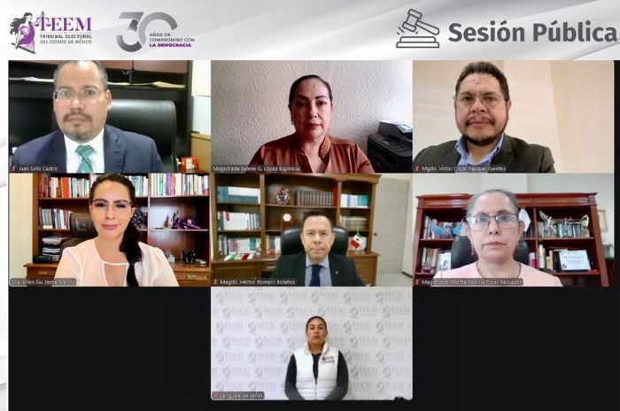 El Pleno del Tribunal Electoral del Estado de México (TEEM) durante la sesión en la que confirmó el registro de PODEMOS como partido político local.