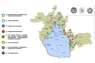 Los grupos identificados fueron Los Peluches, Nuevo Imperio, Cártel de Tláhuac, La Familia Michoacana, La Unión Tepito, Los Catalinos, Los Gastones y Los Rodolfos.