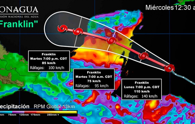 "Franklin" causará tormentas intensas en Oaxaca, Yucatán y el sureste de México
